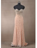 Beaded Sweetheart Neck Peach Chiffon Long Evening Dress